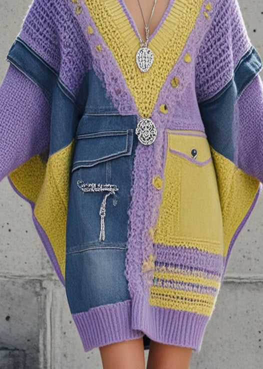 Kvinders Lang Sweater Asymmetrisk Patchwork Denim 3