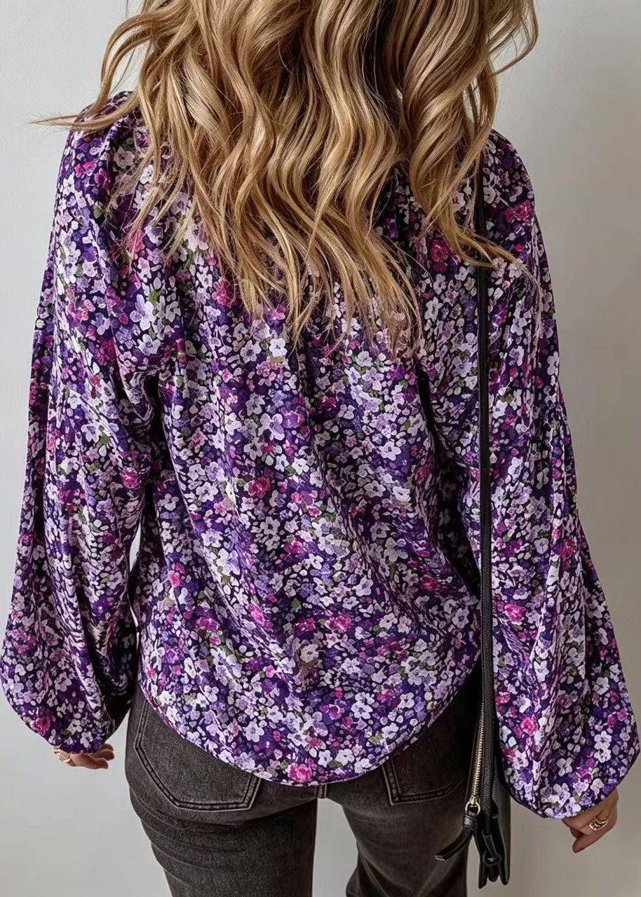 Kvinders Langærmet Bluse med V-hals og Print Moderne Stil 3