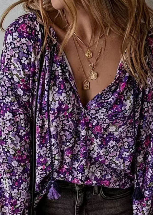 Kvinders Langærmet Bluse med V-hals og Print Moderne Stil 4