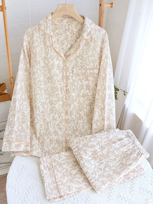 Kvinders Langærmet Pyjamassæt med Blomsterdesign 0