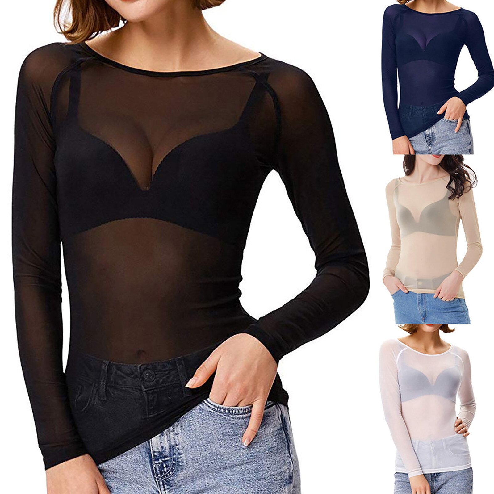 Kvinders Langærmet Top i Gennemsigtig Stil 3