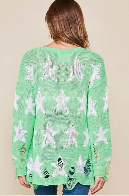 Kvinders Letvægts Sweater med Stjerneprint og Rund Hals 3