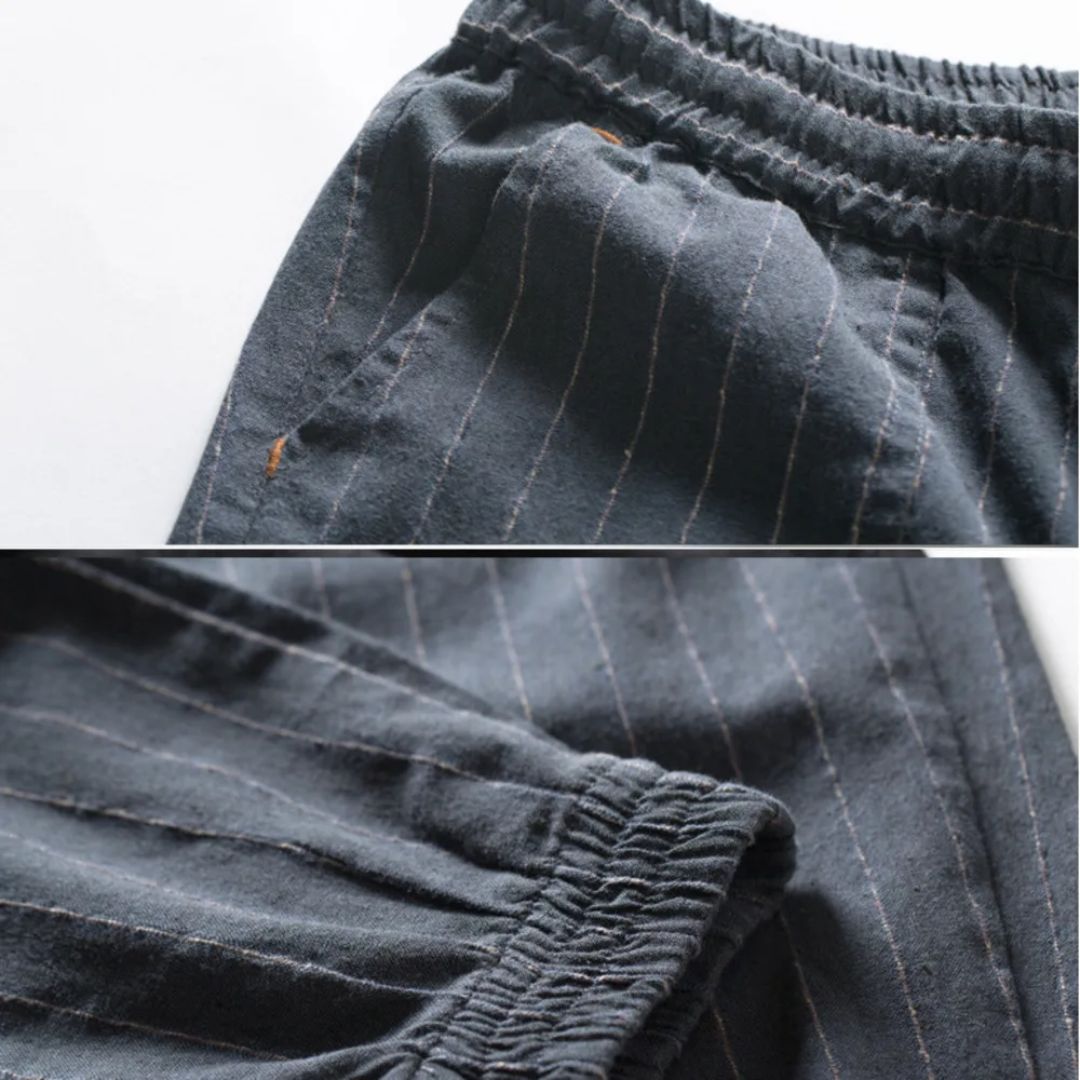 Kvinders Linned Bukser med Elastisk Talje og Striber 5