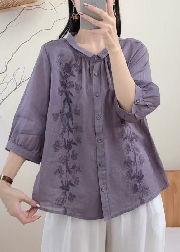 Kvinders Løs Bluse med Broderede Sommerfugle Detaljer 2