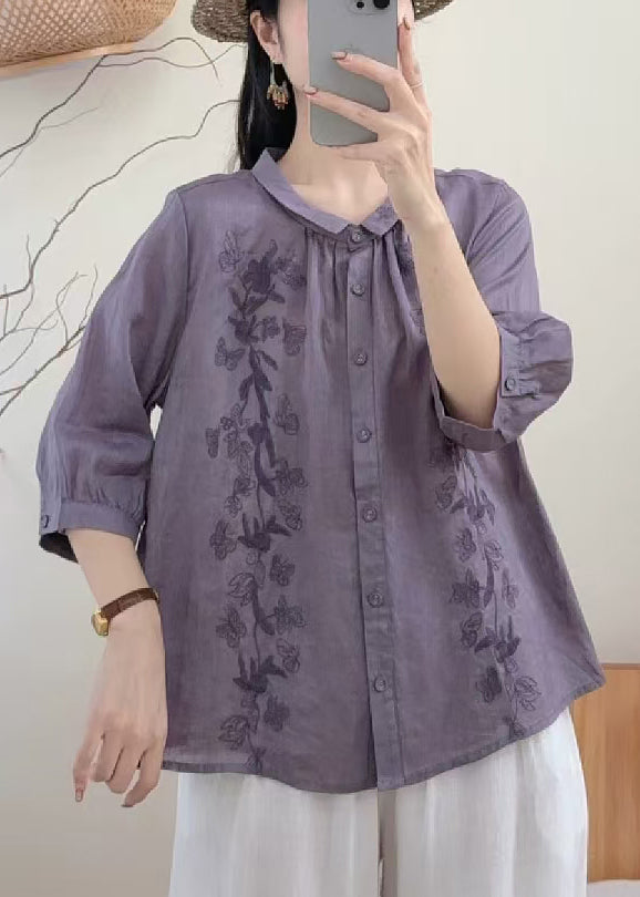Kvinders Løs Bluse med Broderede Sommerfugle Detaljer 3