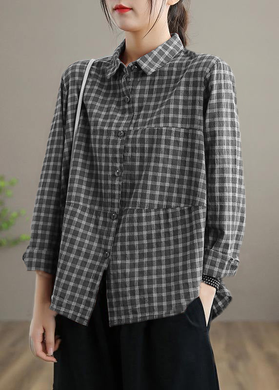 Kvinders Løs Bluse med Revers og Patchwork Design 5