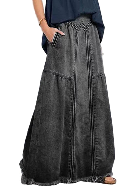 Kvinders Løs Denim Skirt med Elastisk Talje 0