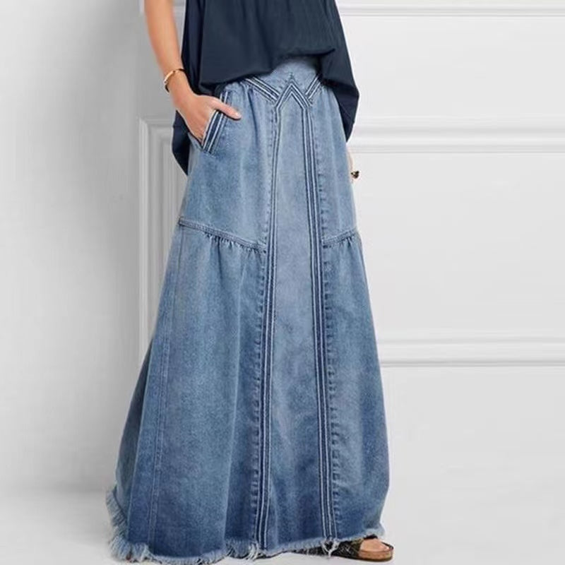 Kvinders Løs Denim Skirt med Elastisk Talje 2