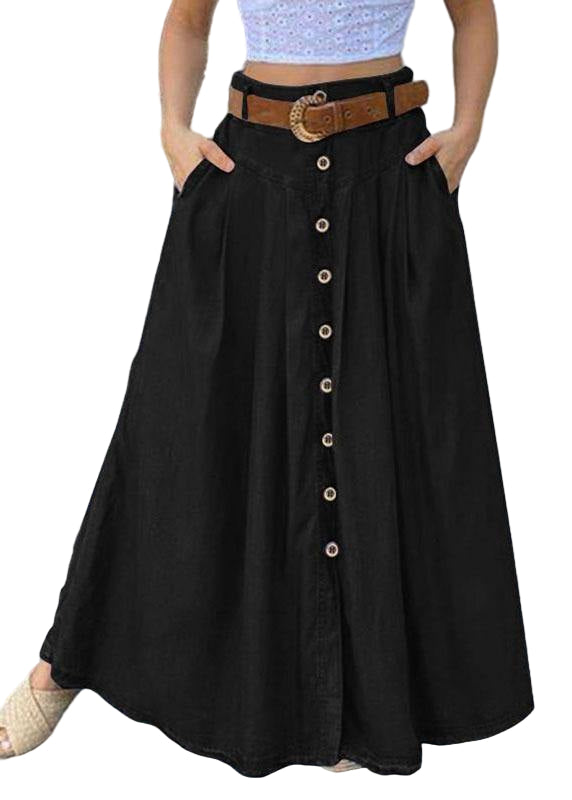 Kvinders Løse Casual Lang Skirt med Lommer 0