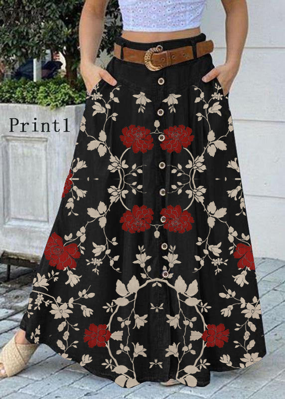 Kvinders Løse Casual Lang Skirt med Lommer 5