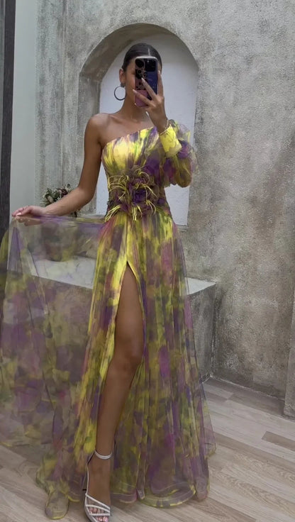 Kvinders Maxi Kjole Off-Shoulder Blomsterprint Let Polyester 1