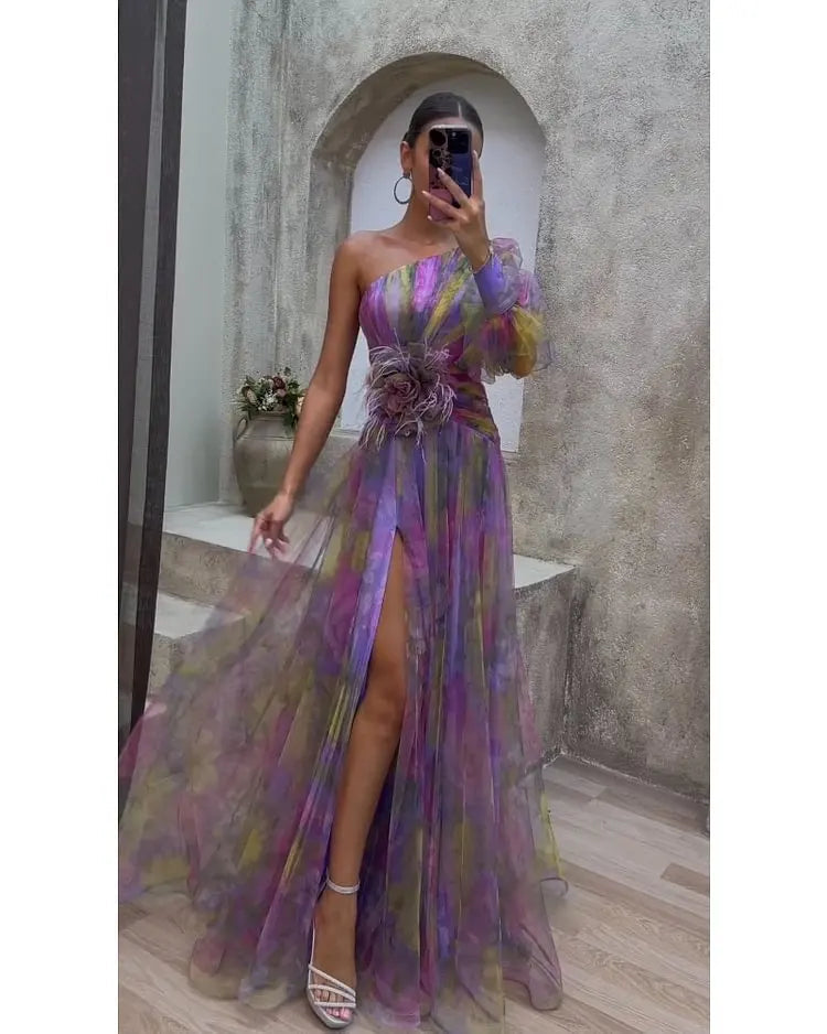 Kvinders Maxi Kjole Off-Shoulder Blomsterprint Let Polyester 3