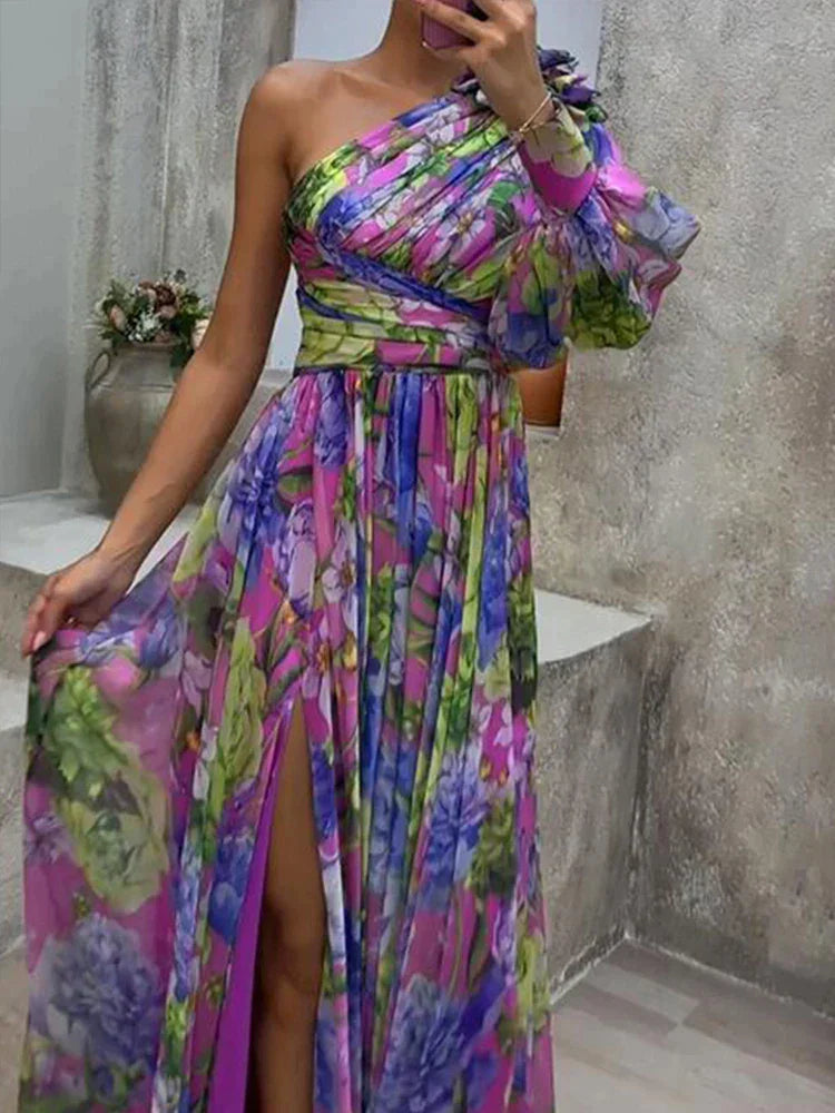 Kvinders Maxi Kjole med Asymmetrisk One-Sleeve 1