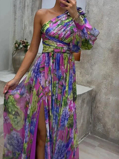 Kvinders Maxi Kjole med Asymmetrisk One-Sleeve 1
