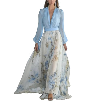 Kvinders Maxi Kjole med V-hals Blomstret Design 0
