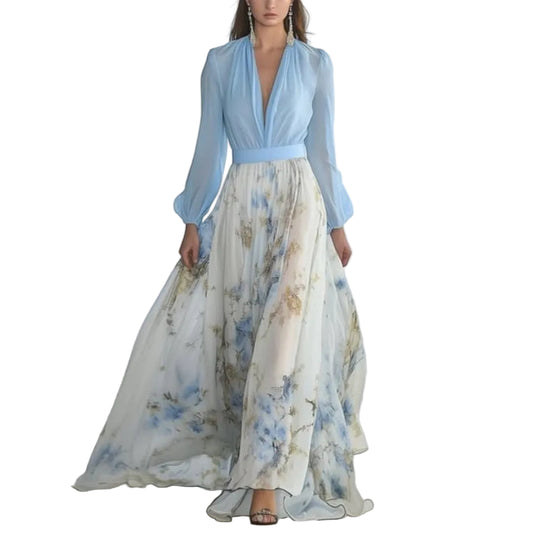 Kvinders Maxi Kjole med V-hals Blomstret Design 0