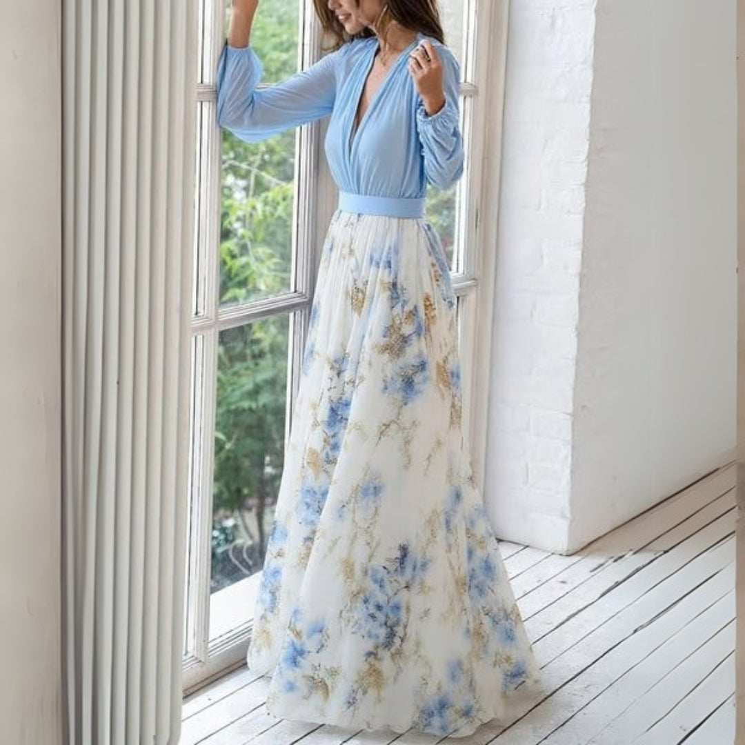 Kvinders Maxi Kjole med V-hals Blomstret Design 2