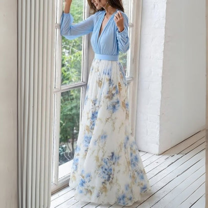 Kvinders Maxi Kjole med V-hals Blomstret Design 2