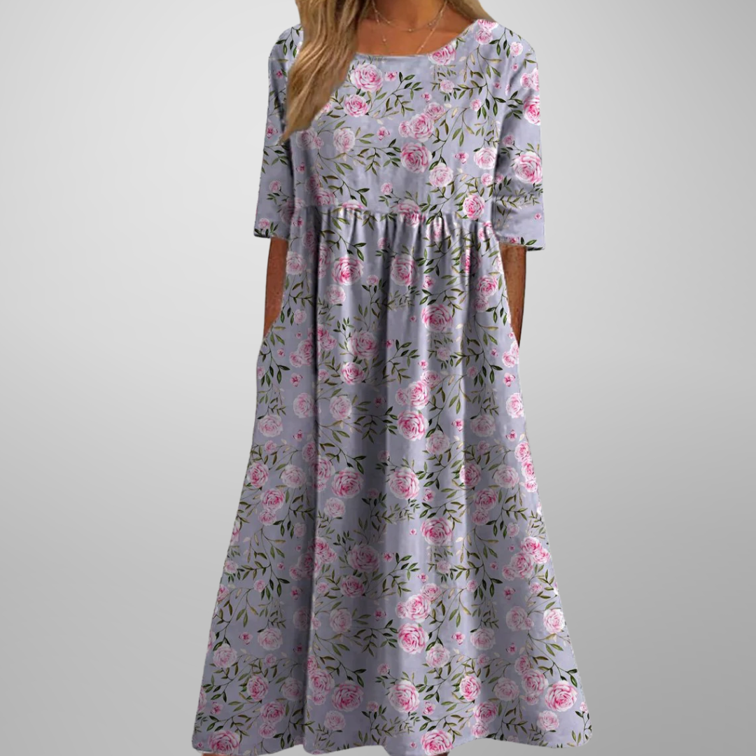 Kvinders Midi Kjole Blomstret Afslappet Stil 5