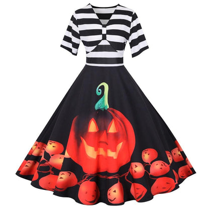 Kvinders Midi Kjole Halloween Retro Stil med Græskar Design 0