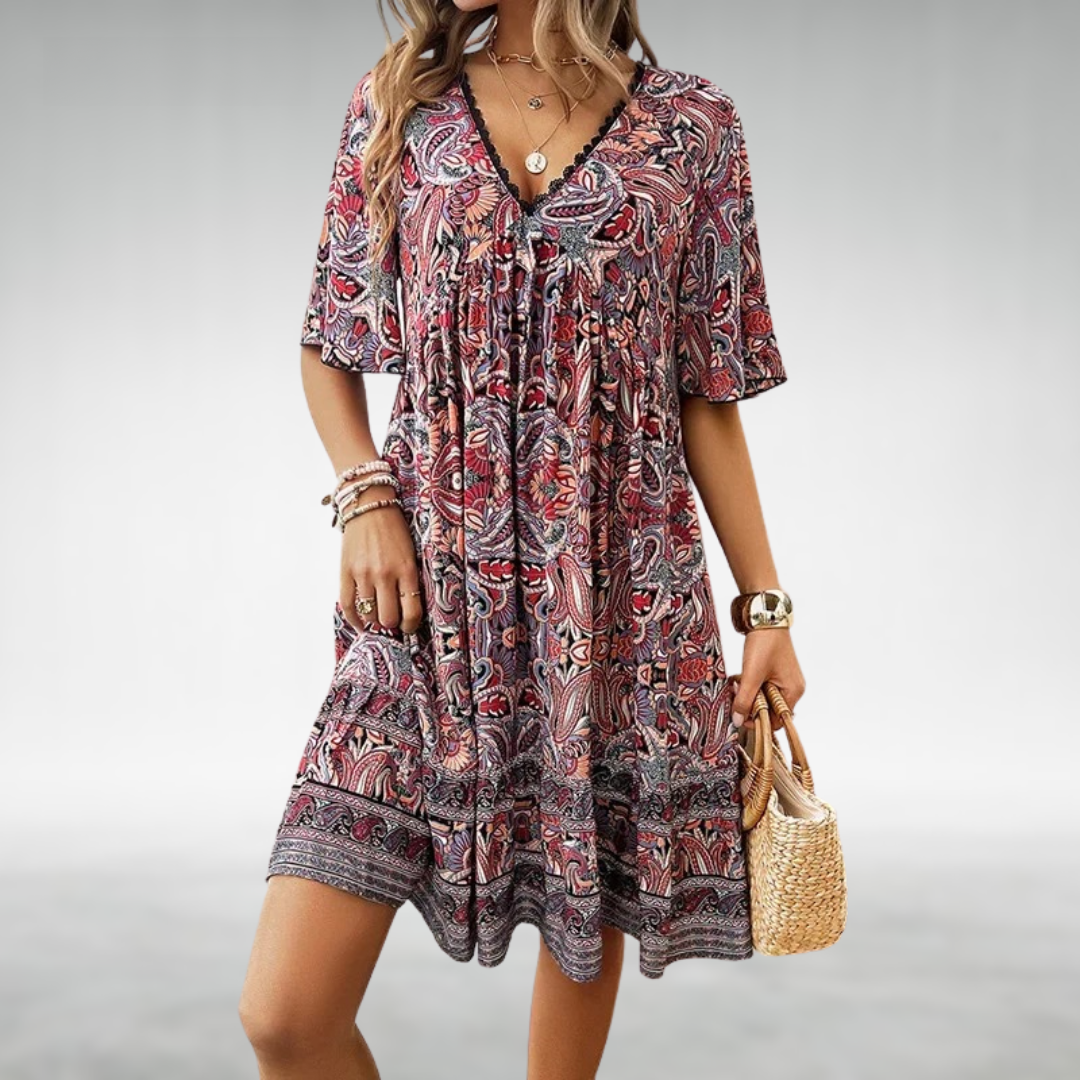 Kvinders Mini Kjole Boho Paisley Stil 3