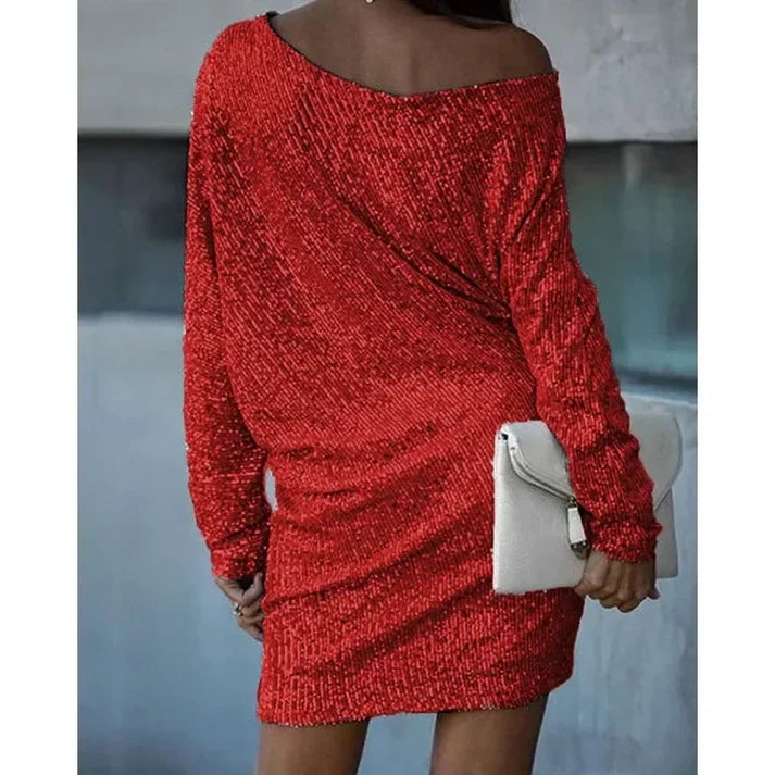 Kvinders Mini Kjole Off-Shoulder Med Glitrende Detaljer 4