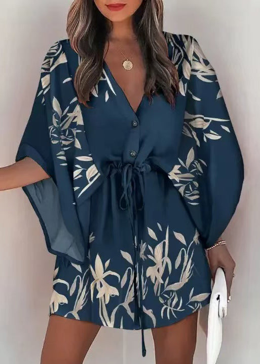 Kvinders Mini Kjole med Batwing-ærmer og Print 1