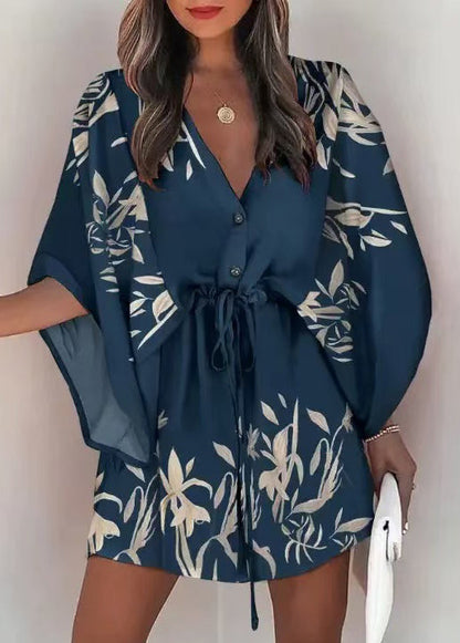 Kvinders Mini Kjole med Batwing-ærmer og Print 1