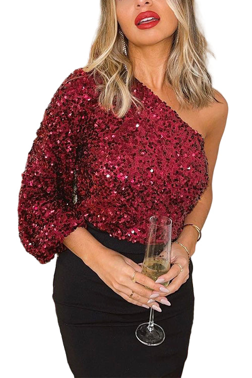 Kvinders One Shoulder Sequin Festtop 0