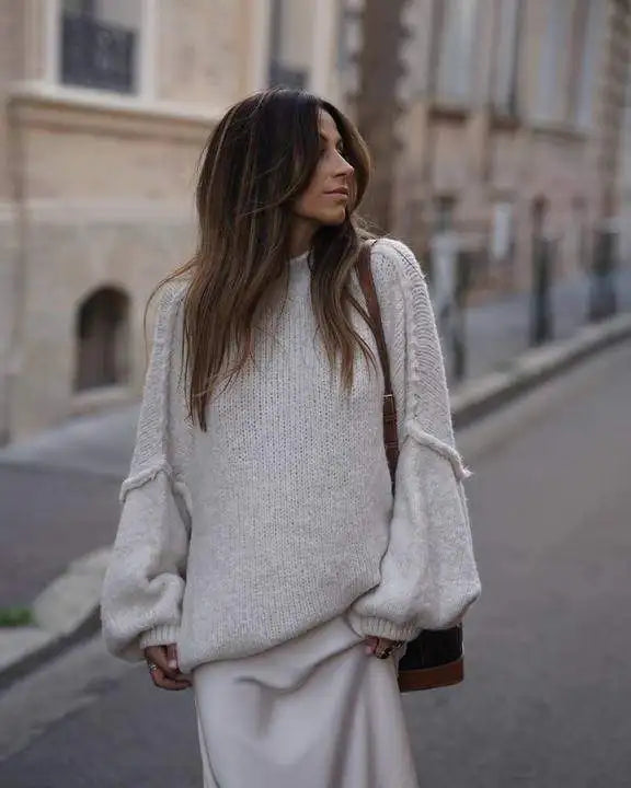 Kvinders Oversize Strikpullover med Let Stehkragen 1