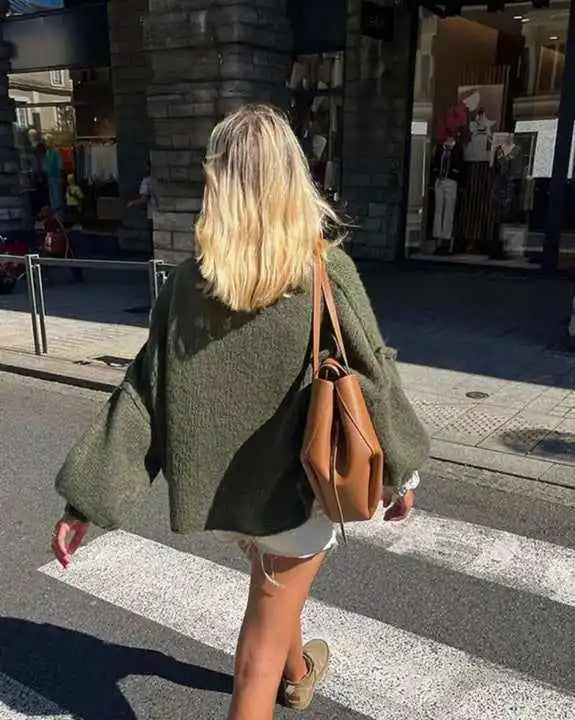Kvinders Oversize Strikpullover med Let Stehkragen 2