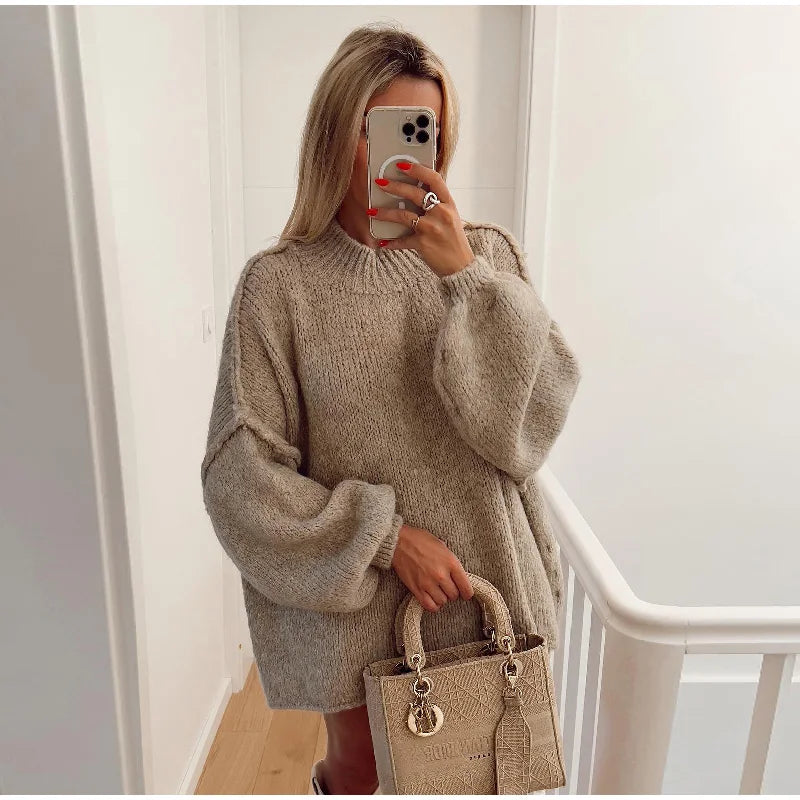 Kvinders Oversize Strikpullover med Let Stehkragen 3