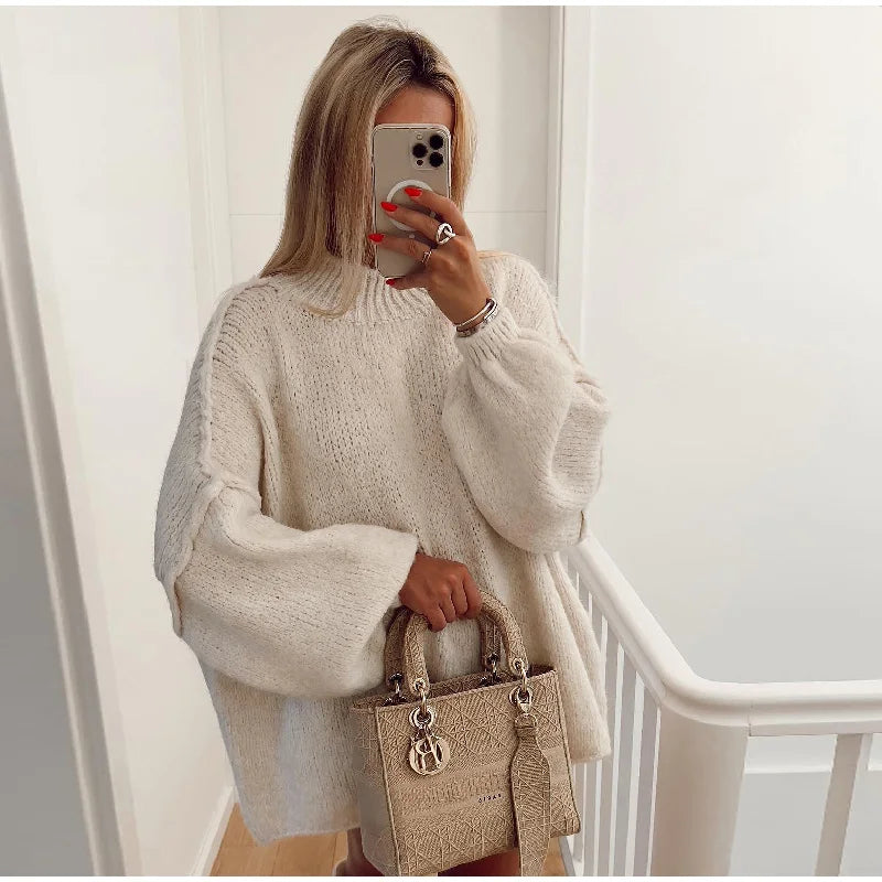 Kvinders Oversize Strikpullover med Let Stehkragen 4