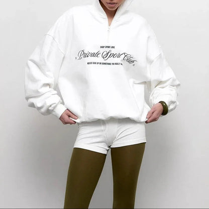 Kvinders Oversize Sweatshirt med Halv Lynlås og Bogstavtryk 1