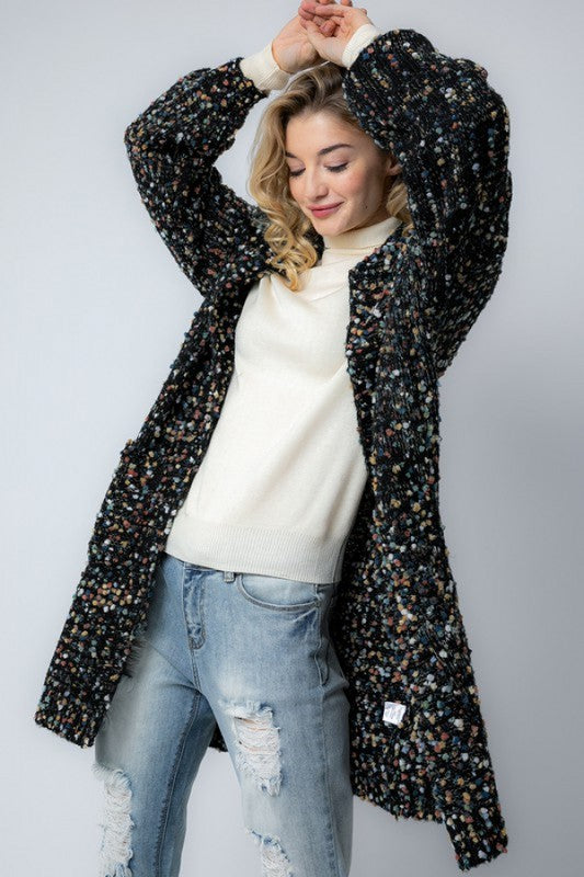 Kvinders Oversized Cardigan Marled Strik i Sort 1
