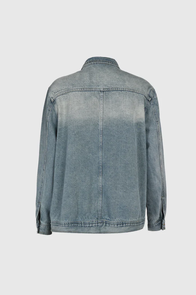 Kvinders Oversized Denim Jakke Med Høj Krave Asymmetrisk Design 6