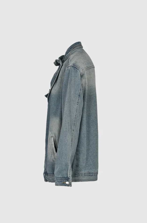 Kvinders Oversized Denim Jakke Med Høj Krave Asymmetrisk Design 7