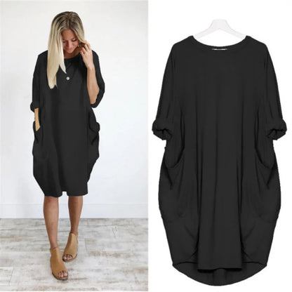 Kvinders Oversized Kjole med Runder Hals og Lommer 1