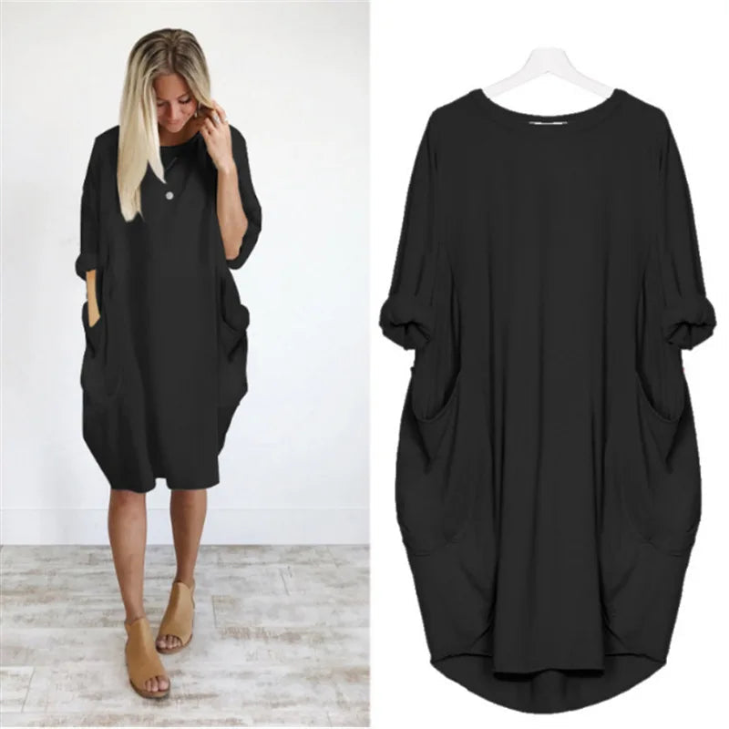 Kvinders Oversized Kjole med Runder Hals og Lommer 5