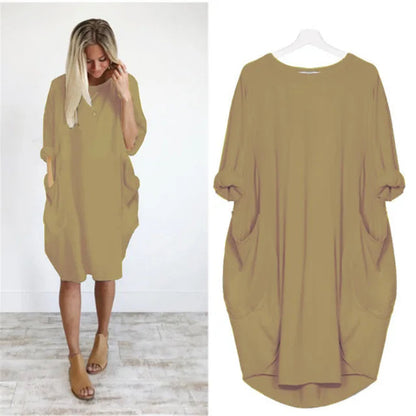 Kvinders Oversized Kjole med Runder Hals og Lommer 9