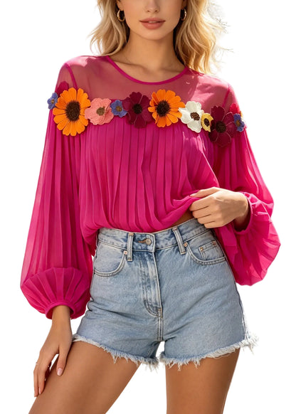Kvinders Oversized Top med Patchwork og Blomsterprint 0