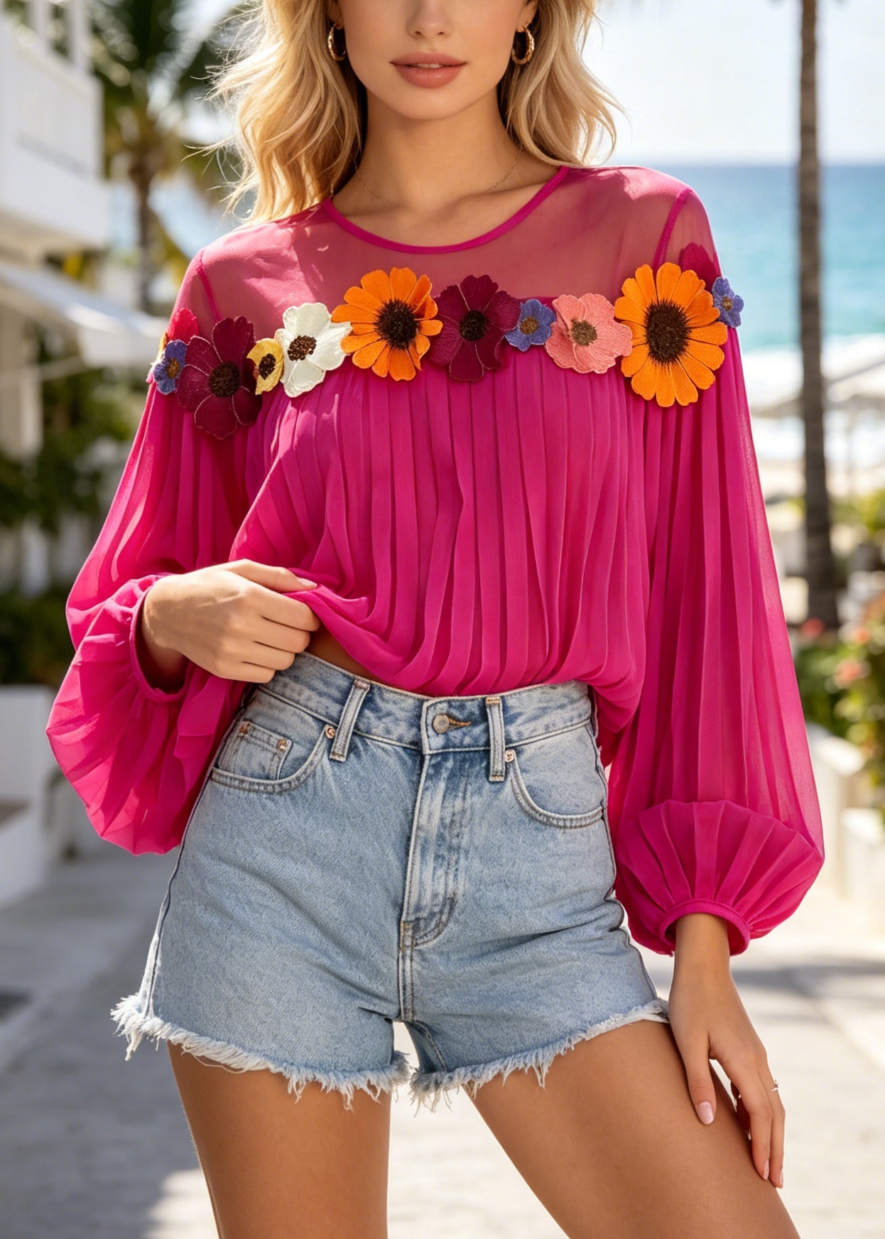 Kvinders Oversized Top med Patchwork og Blomsterprint 4