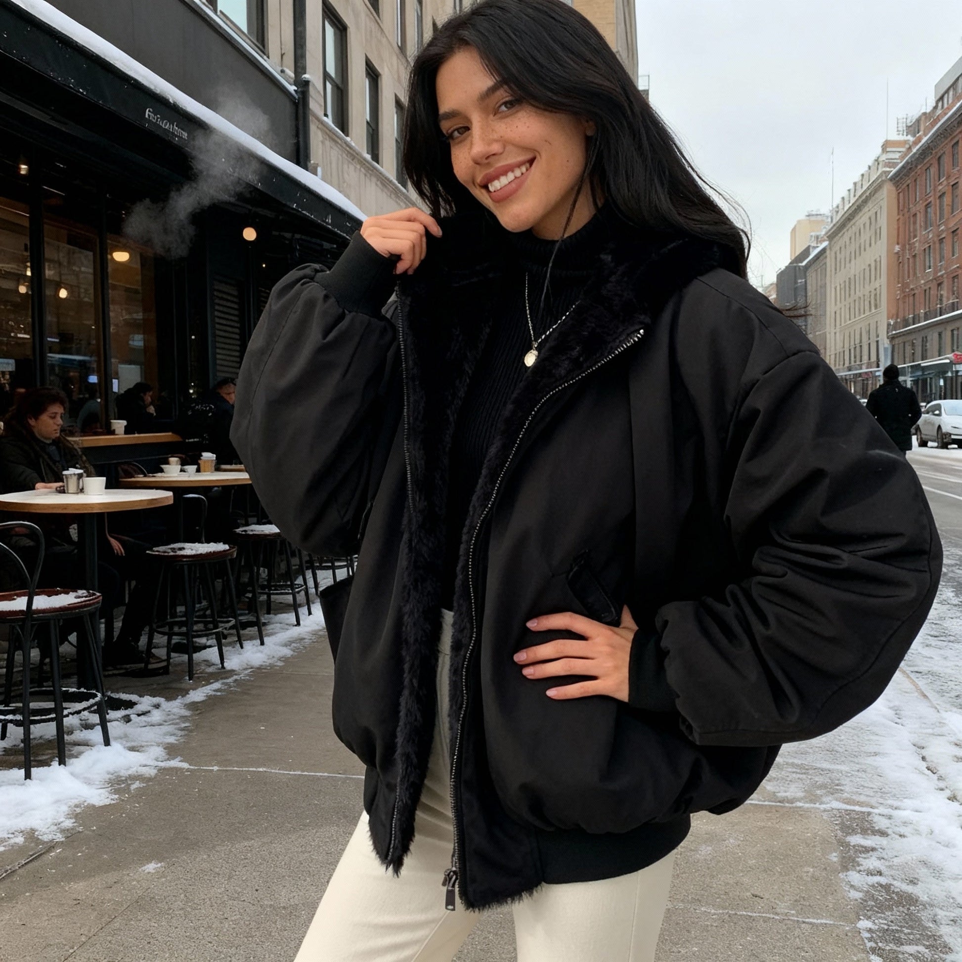 Kvinders Oversized Vinterfrakke med Termisk Komfort 3