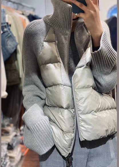 Kvinders Parka Turtleneck Løst Fit Lynlås Strik 0