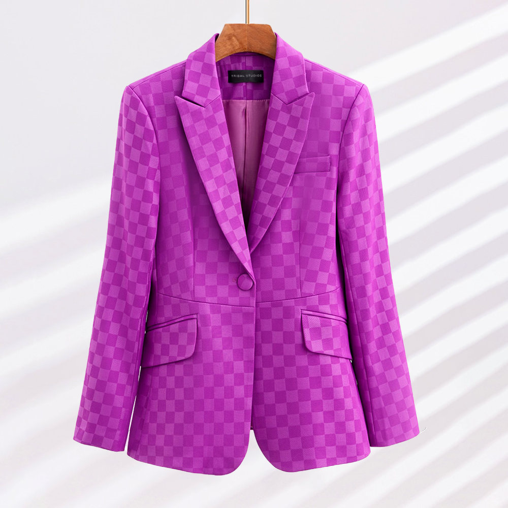 Kvinders Plaid Blazer Elegant Acetat-Spandex 2