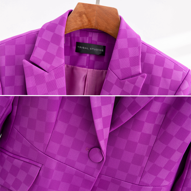 Kvinders Plaid Blazer Elegant Acetat-Spandex 3