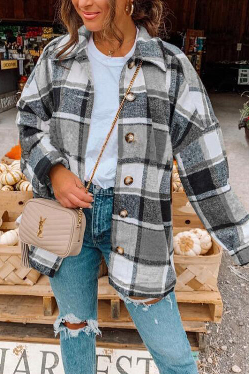 Kvinders Plaid Skjorte Frakke Drop Shoulder 2