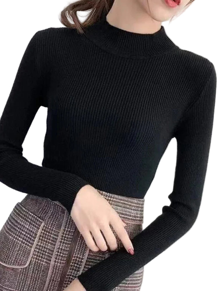Kvinders Pullover Sweater Mock Neck Strikket 1