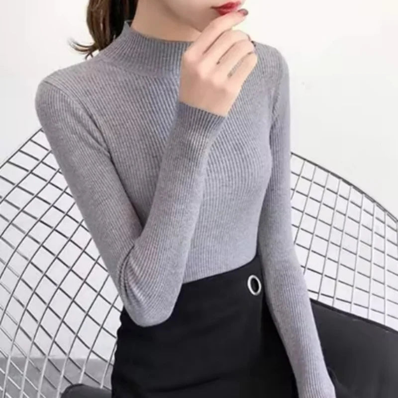Kvinders Pullover Sweater Mock Neck Strikket 3