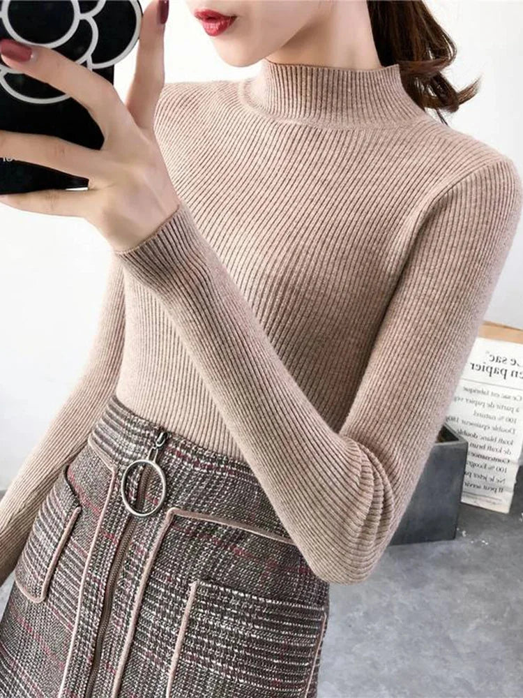 Kvinders Pullover Sweater Mock Neck Strikket 4